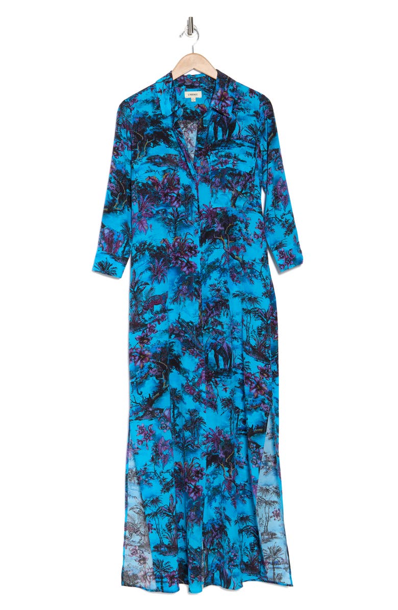 L'AGENCE Cameron Long Sleeve Silk Maxi Shirtdress, Alternate, color,