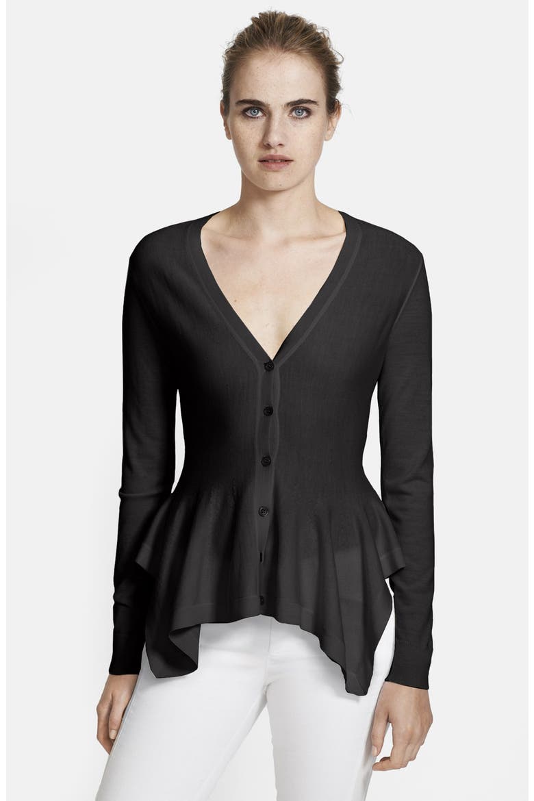 Alexander McQueen Peplum Cardigan, Main, color, BLACK