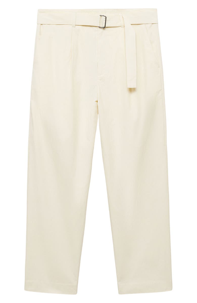 MANGO Relaxed Belted Technical Pants, Alternate, color, Ecru