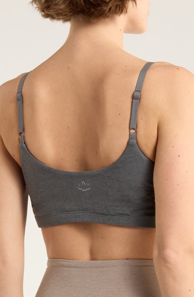 Beyond Yoga Space Dye Raise the Barre Shirred Sports Bra, Alternate, color, True Gray Heather