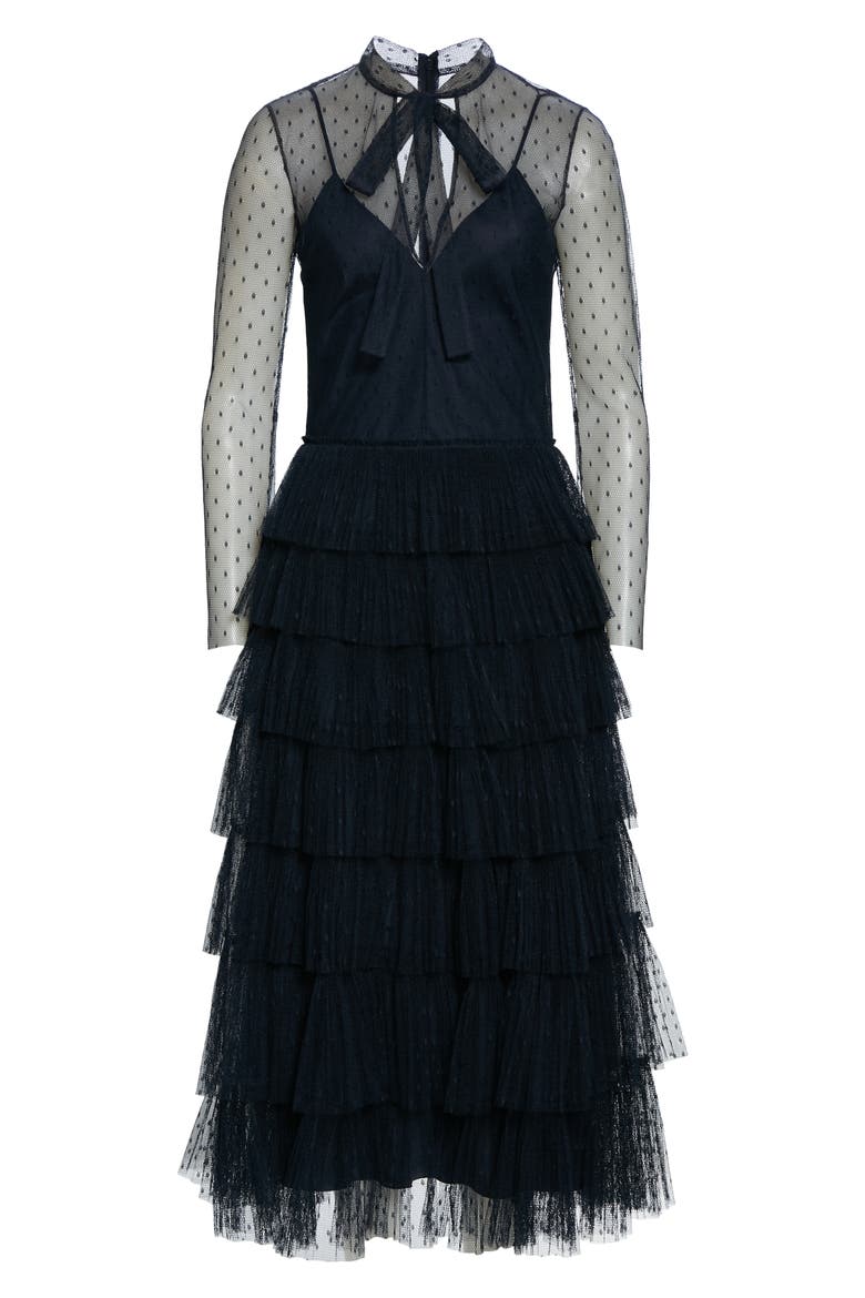 Lace A-Line Jersey Shift Minidress, Alternate, color, 0NO NERO