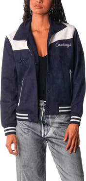 THE WILD COLLECTIVE Women's The Wild Collective  Navy Dallas Cowboys Suede Full-Snap Bomber Jacket