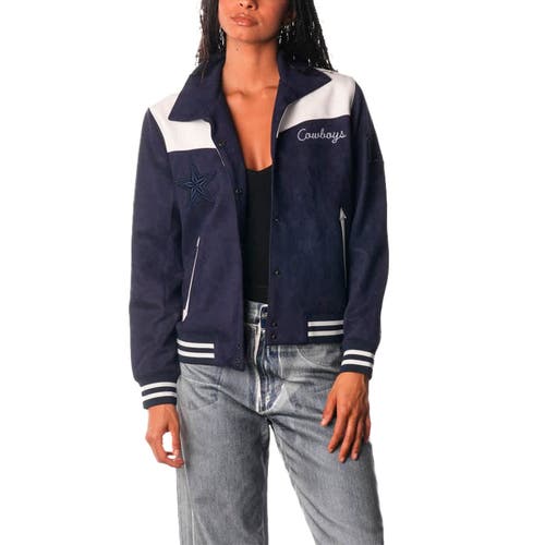 The Wild Collective Navy Dallas Cowboys Suede Full-snap Bomber Jacket In Blue