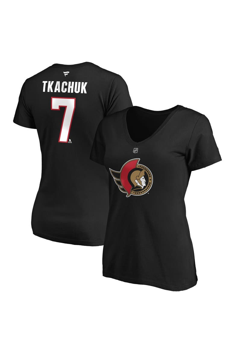 Women's Fanatics Branded Brady Tkachuk Black Ottawa Senators Authentic Stack Name & Number V-Neck T-Shirt, Main, color, Black