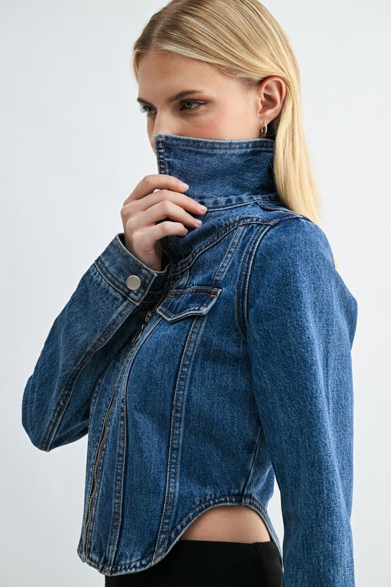 Cropped Denim Jacket, Alternate, color, Indigo Denim Wash