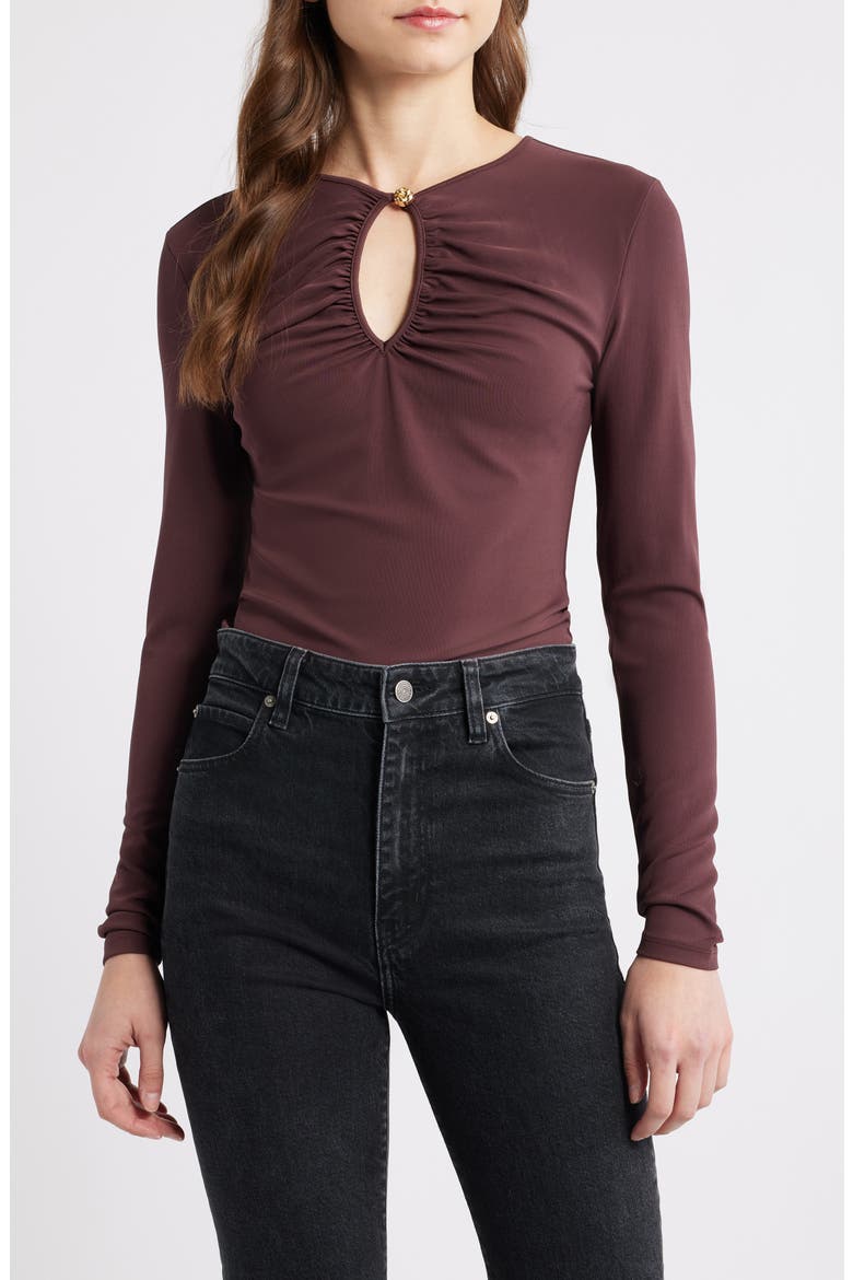 The Keyhole Long Sleeve Top, Main, color, CABERNET