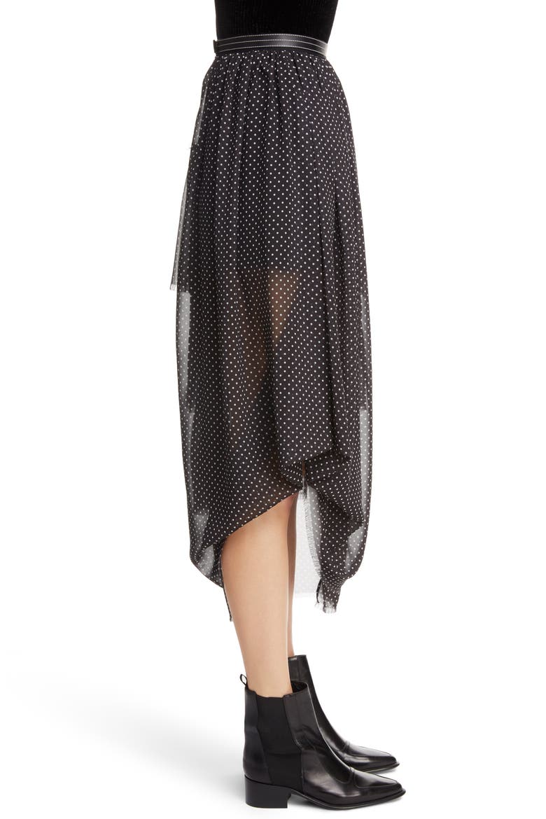 Polka Dot Asymmetrical Tiered Ruffle Skirt, Alternate, color, BLACK/ WHITE