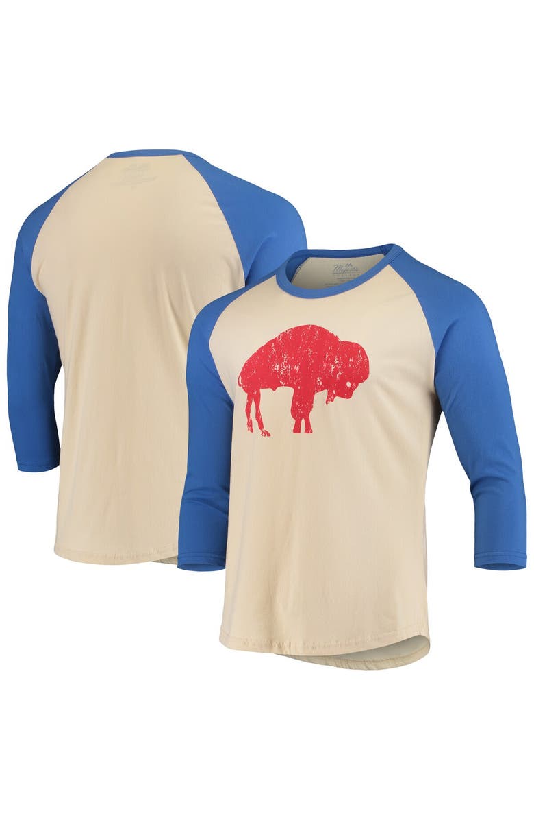Majestic Threads Men's Majestic Threads Cream/Royal Buffalo Bills Gridiron Classics Raglan 3/4-Sleeve T-Shirt, Main, color, 