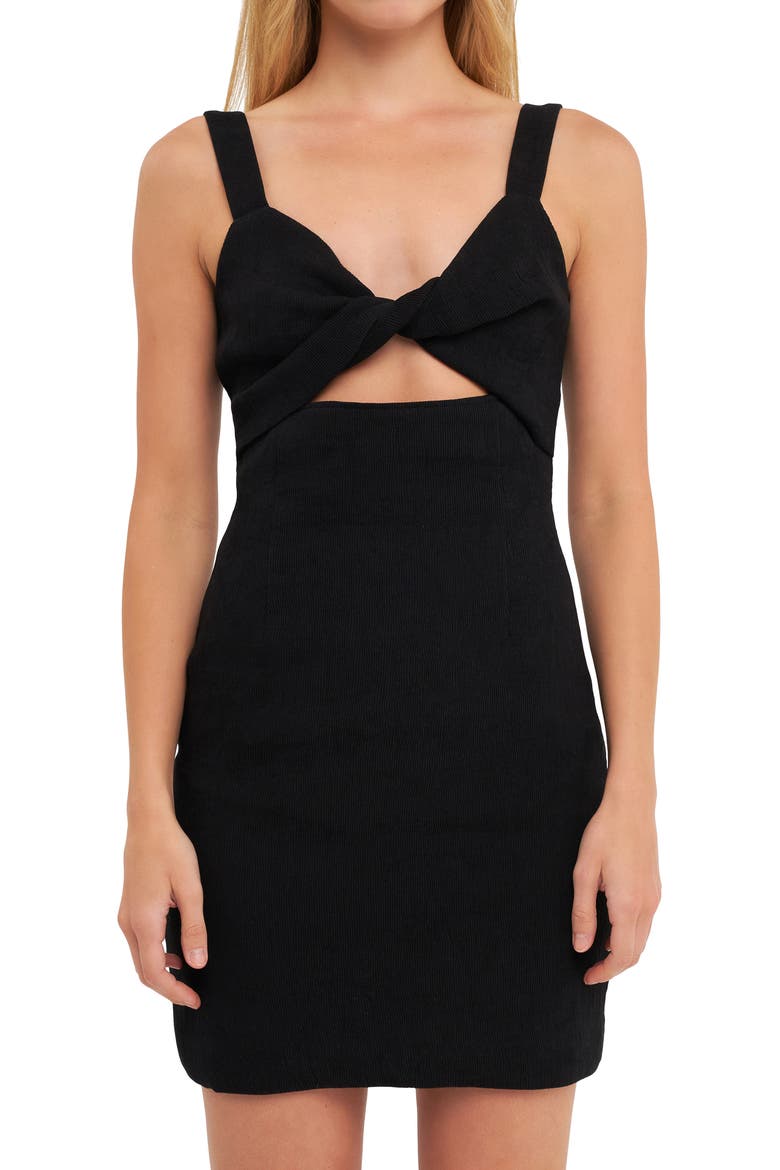 Plissé Cutout Minidress, Alternate, color, BLACK
