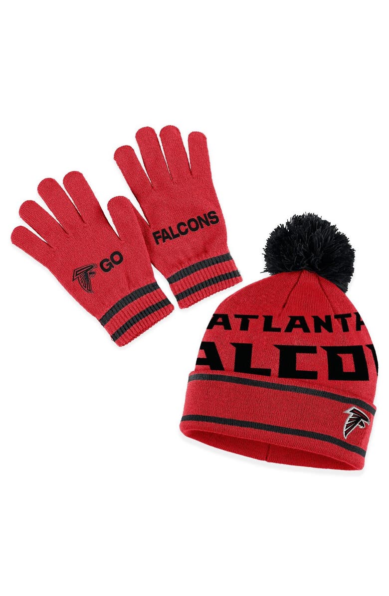 WEAR by Erin Andrews Women's WEAR by Erin Andrews  Red Atlanta Falcons Double Jacquard Cuffed Knit Hat with Pom and Gloves Set, Main, color, Red