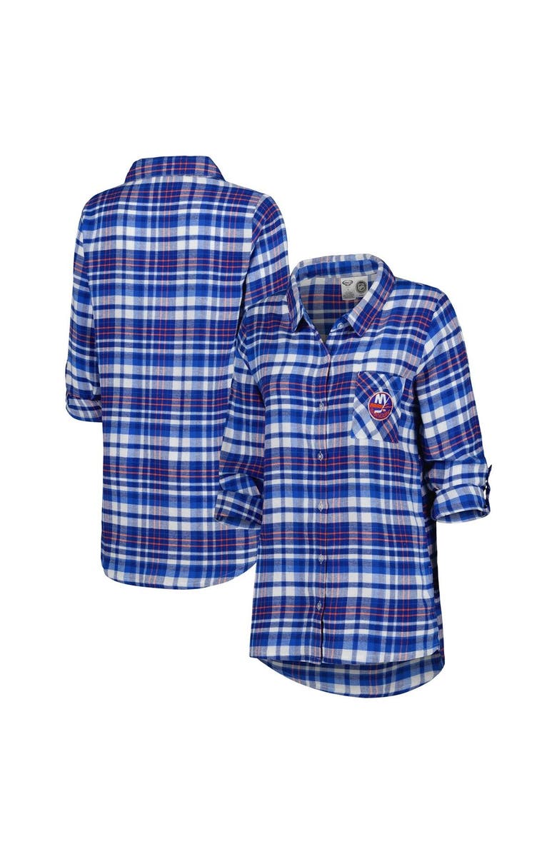 CONCEPTS SPORT Women's Concepts Sport Royal New York Islanders Mainstay Flannel Full-Button Long Sleeve Nightshirt, Main, color, Royal