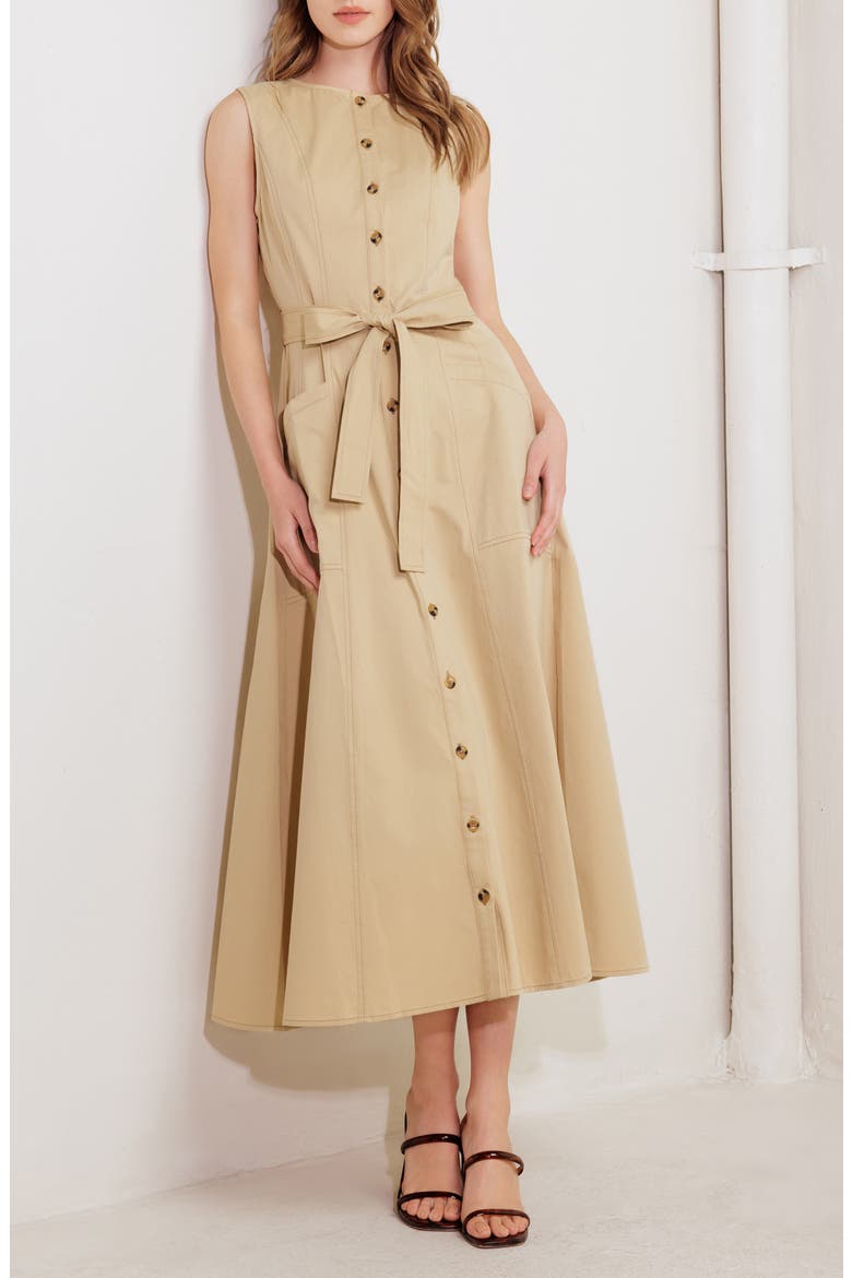 Sleeveless Cotton Maxi Dress, Alternate, color, BEIGE