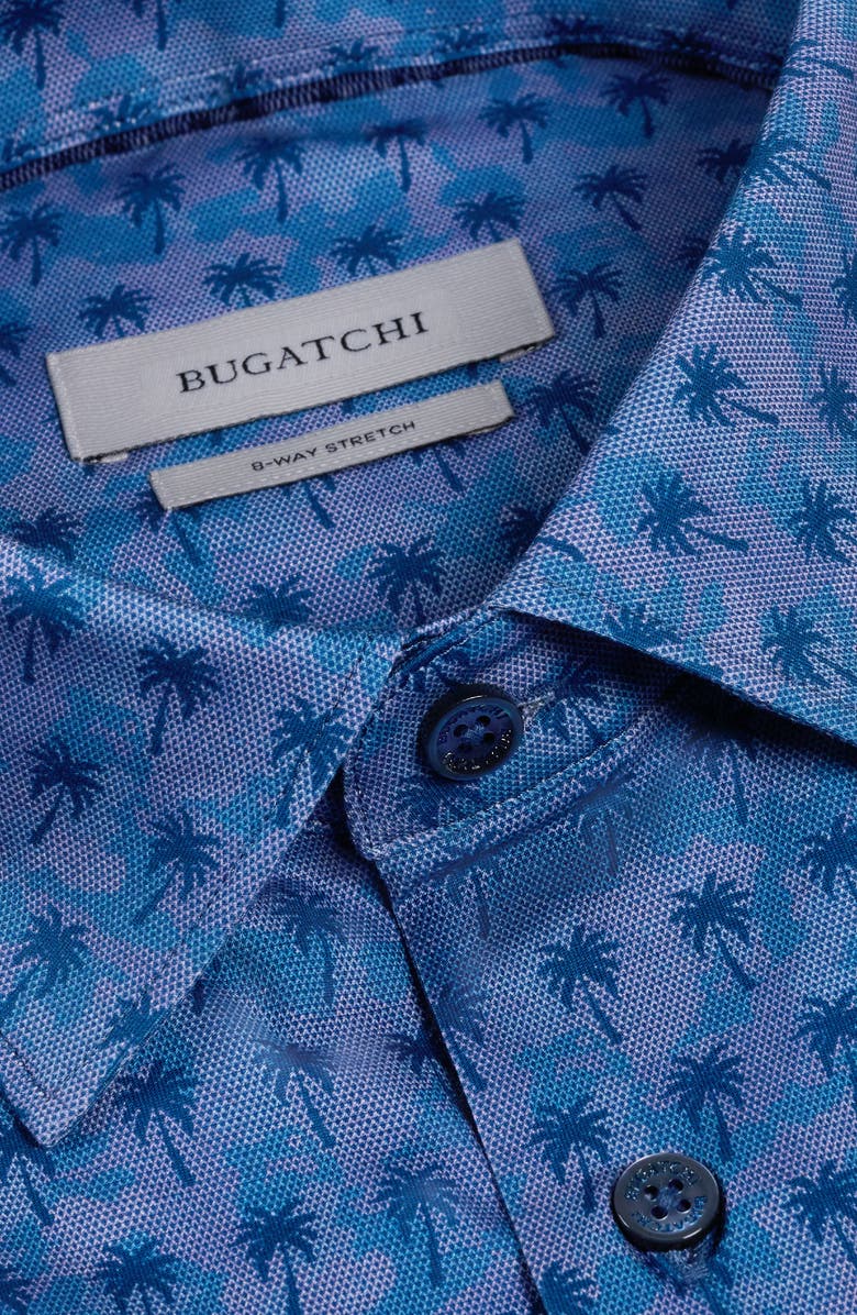 Bugatchi Miles OoohCotton<sup>®</sup> Textured Palm Print Short Sleeve Button-Up Shirt, Alternate, color, Navy
