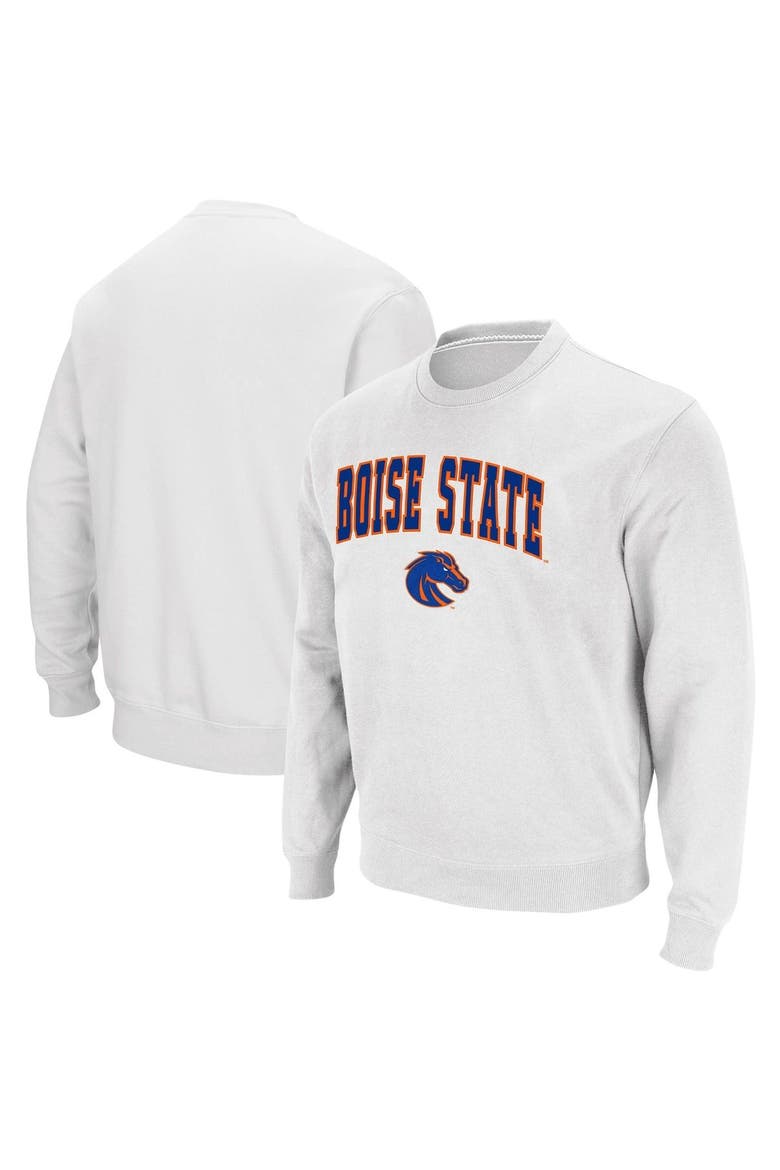 Men's Colosseum White Boise State Broncos Arch & Logo Tackle Twill Pullover Sweatshirt, Alternate, color, White
