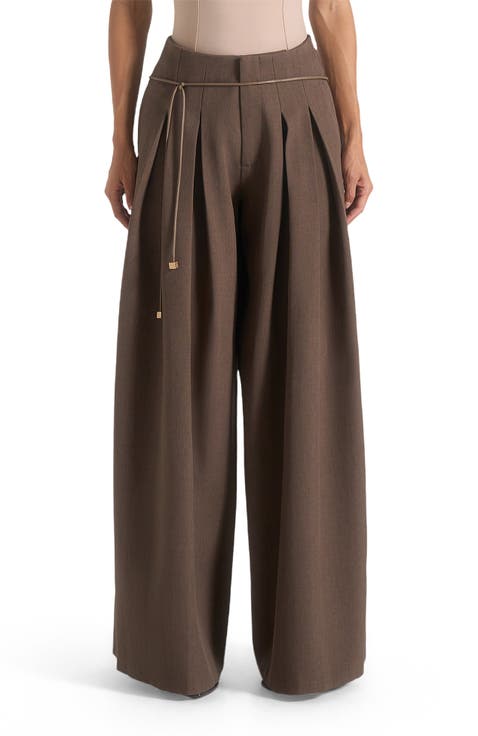 Flora Box Pleat Wide Leg Belted Trousers