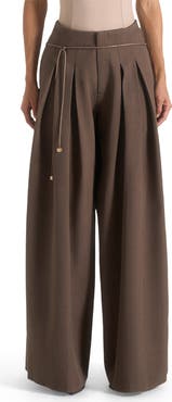 Manière De Voir Flora Box Pleat Wide Leg Belted Trousers