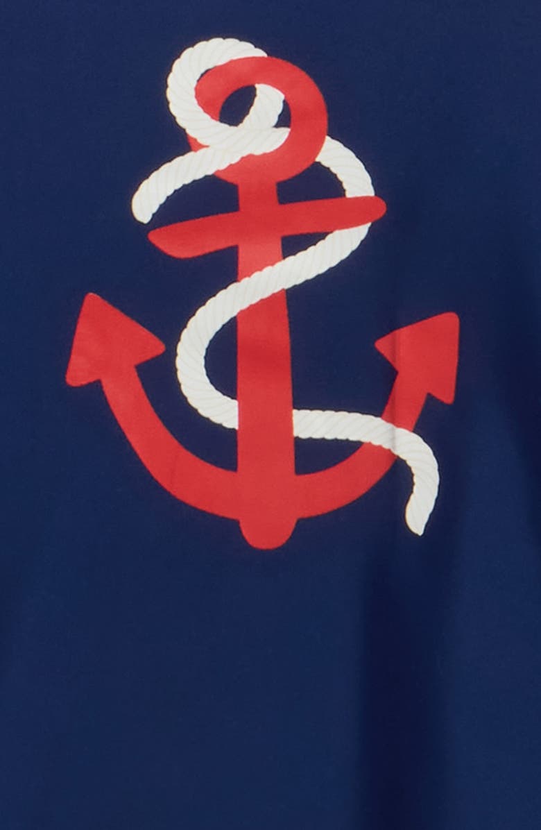 Little Me Anchor Graphic Long Sleeve Rashguard & Swim Trunks Set, Alternate, color, Blue