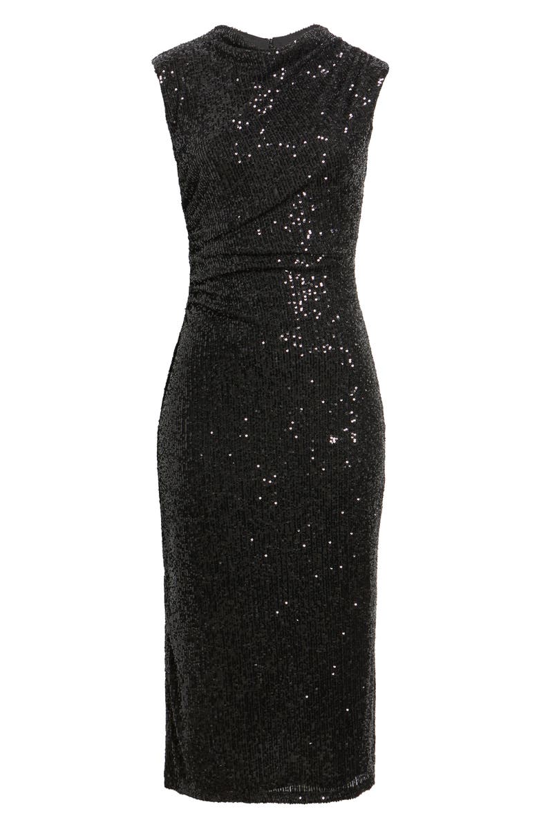 Anne Klein Draped Sleeveless Sequin Sheath Midi Dress, Alternate, color, Anne Black