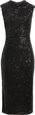 Anne Klein Draped Sleeveless Sequin Sheath Midi Dress