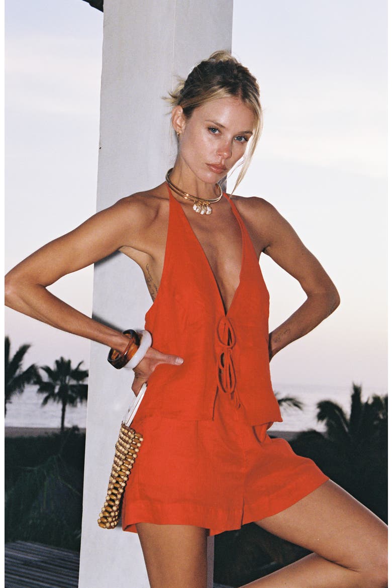 Lia Linen Cover-Up Shorts, Alternate, color, FLAME