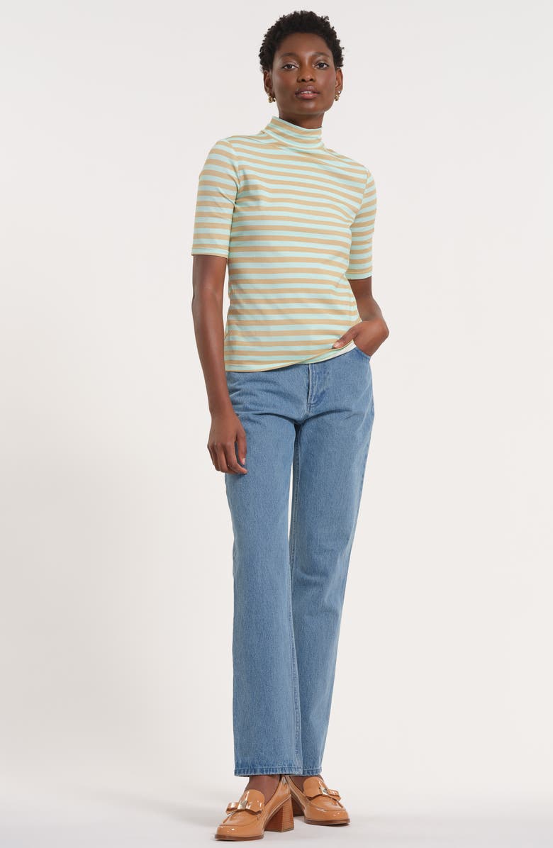 Isaac Mizrahi New York Print Mock Neck Top, Alternate, color, 