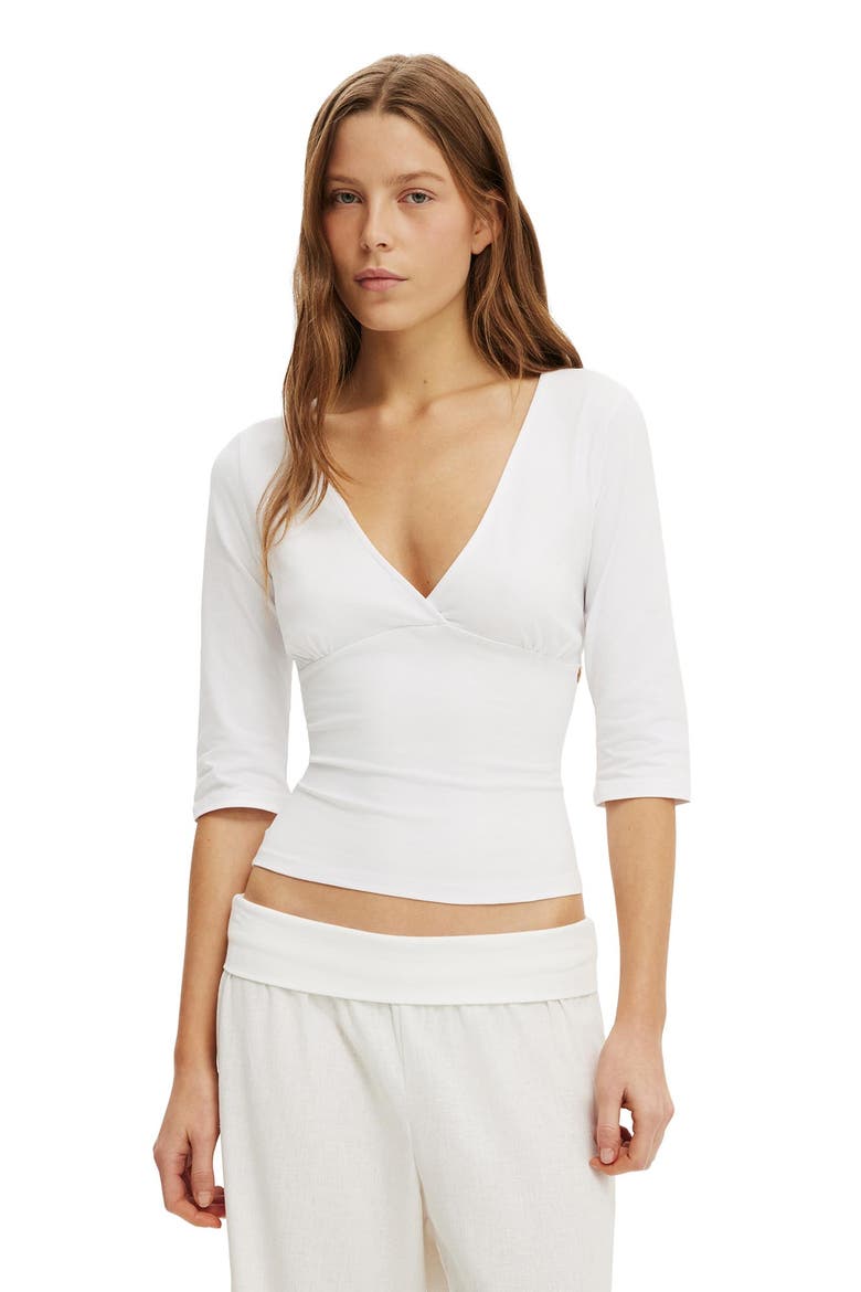 Women's Maple V Neck 3/4 Sleeve, Main, color, White