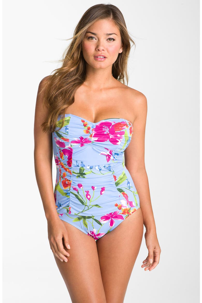 'Fiori di Mare' One Piece Bandeau Swimsuit, Main, color, BRIGHT MARINA MULTI