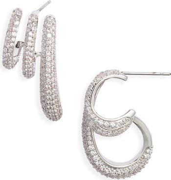 Numbering♥ #3122 Basic Pave Hoop Earrings /追跡付 Nordstrom Triple Cubic Zirconia Pavé Hoop Earrings | Nordstrom