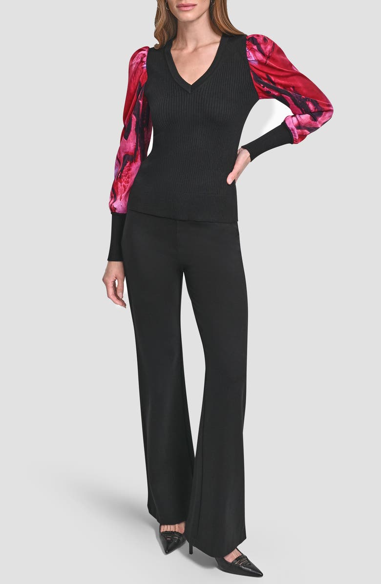 DKNY Mixed Media Long Sleeve Sweater, Alternate, color, Black/ Neon Nights