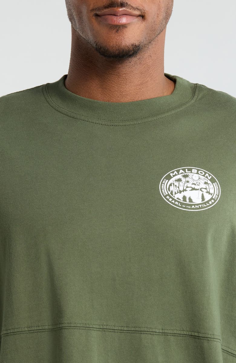 Malbon Golf Horizon Long Sleeve Cotton Graphic T-Shirt, Alternate, color, Olivine