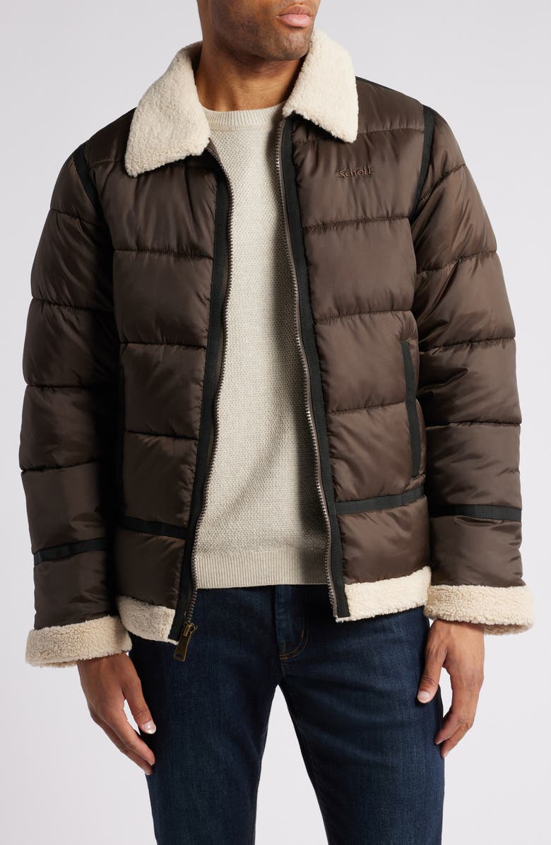 Schott NYC B-3 Fleece Trim Puffer Coat, Main, color, 