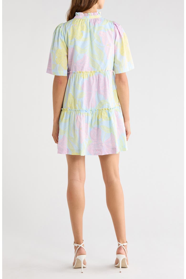 Brisa Floral Dixie Tiered Cotton Dress, Alternate, color, LIGHT BLUE/PINK/YELLOW