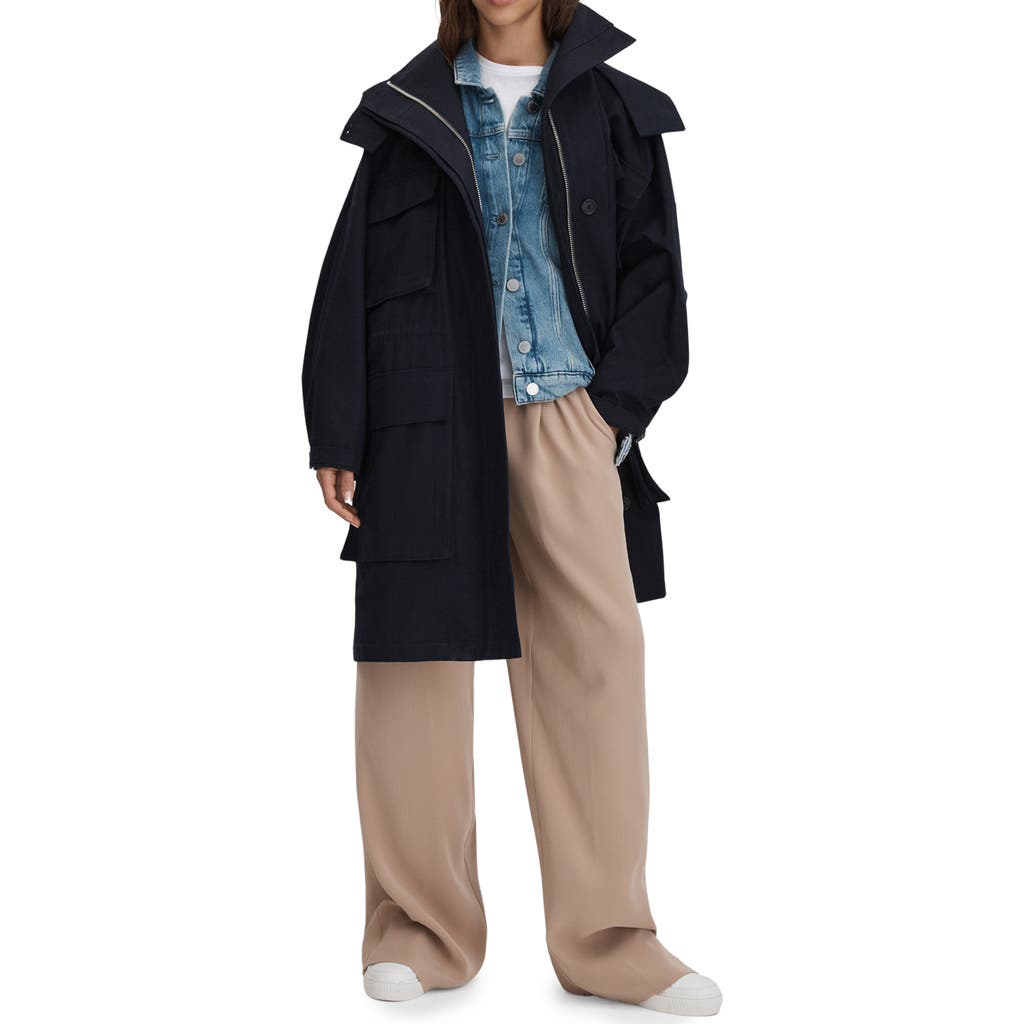 Reiss Peyton Hooded Cotton Parka Coat In Navy