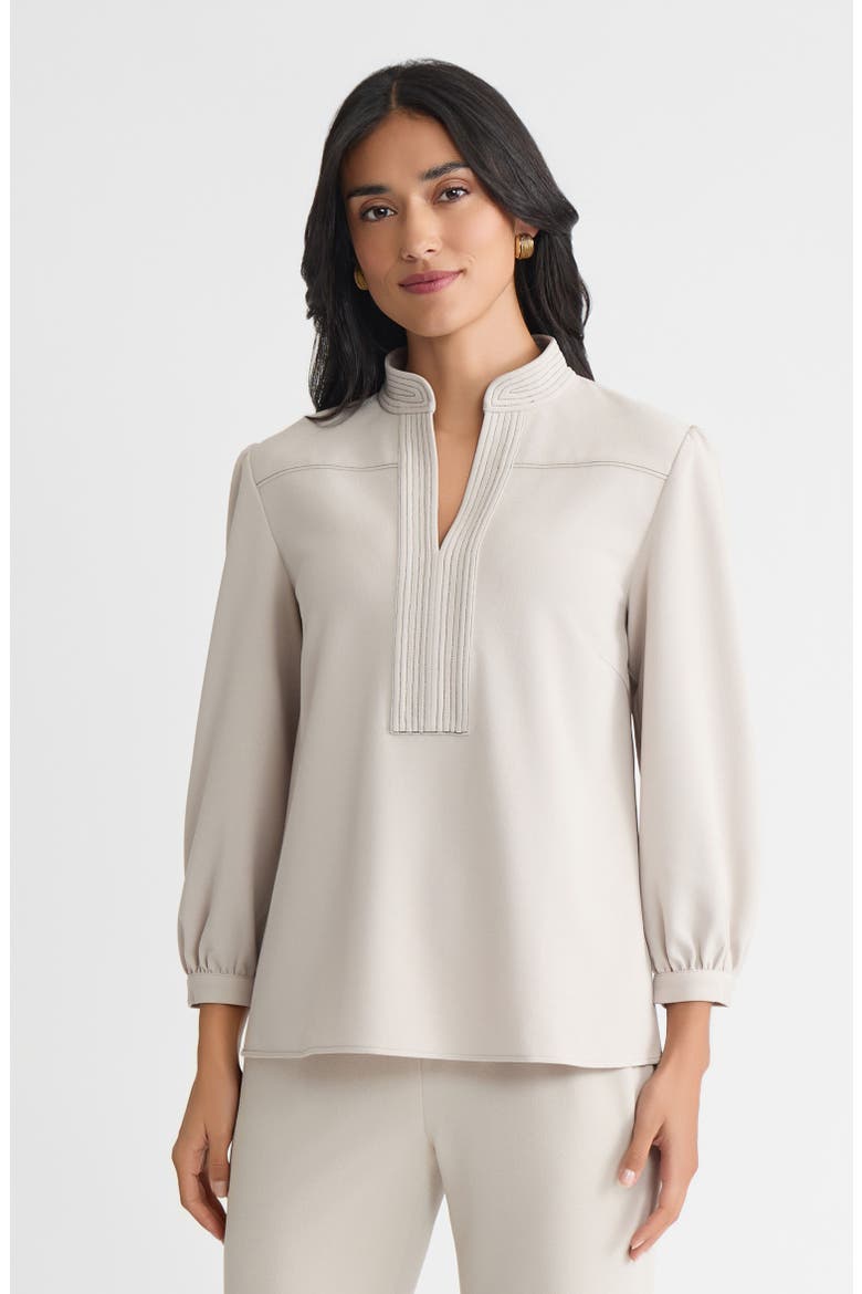 Stretch Deco Crepe Balloon Sleeve Blouse, Main, color, Limestone/Black