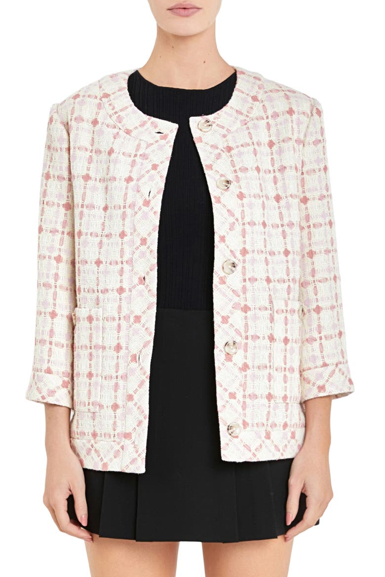 Boxy Tweed Jacket, Main, color, IVORY/ PINK MULTI