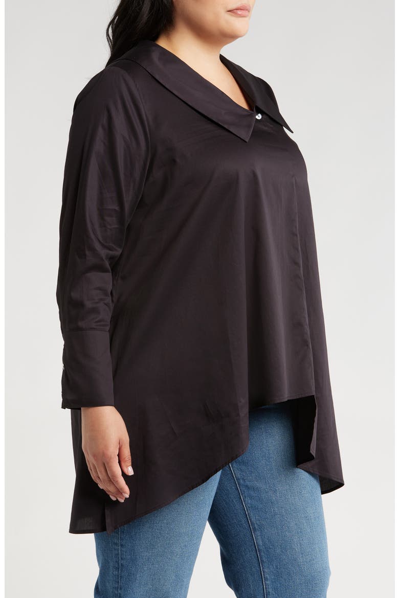 Dorette Asymmetric Collar Cotton Tunic, Alternate, color, BLACK