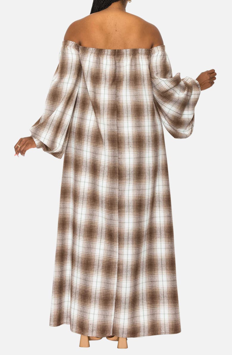 L I V D Zoe Plaid Long Sleeve Off the Shoulder Maxi Dress, Alternate, color,
