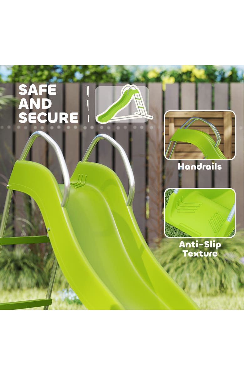 Qaba 5.7FT Outdoor Wave Slide with Climbing Step Ladder, Kids Ages 3-8, Alternate, color, Green