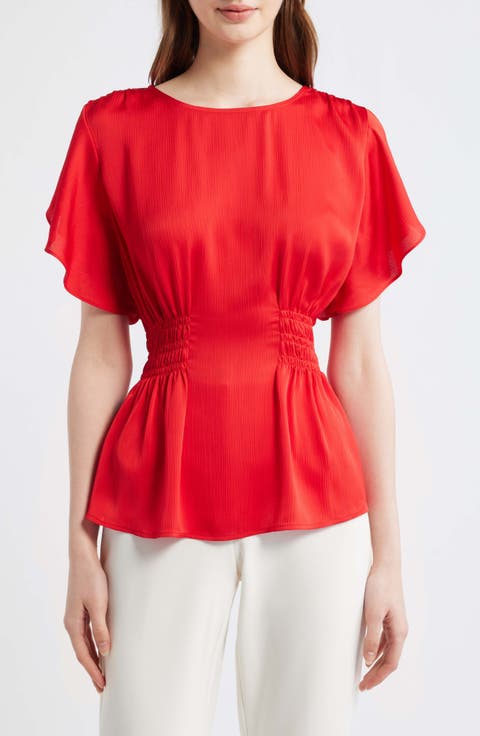 Flutter Sleeve Smocked Waist Top (Regular & Petite)