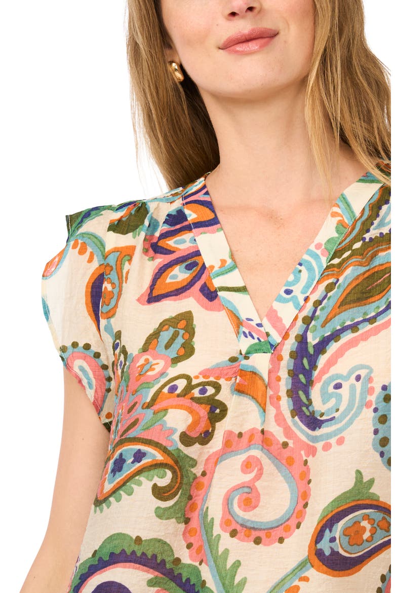 Paisley Flutter Sleeve Top, Alternate, color, TAFFY PINK