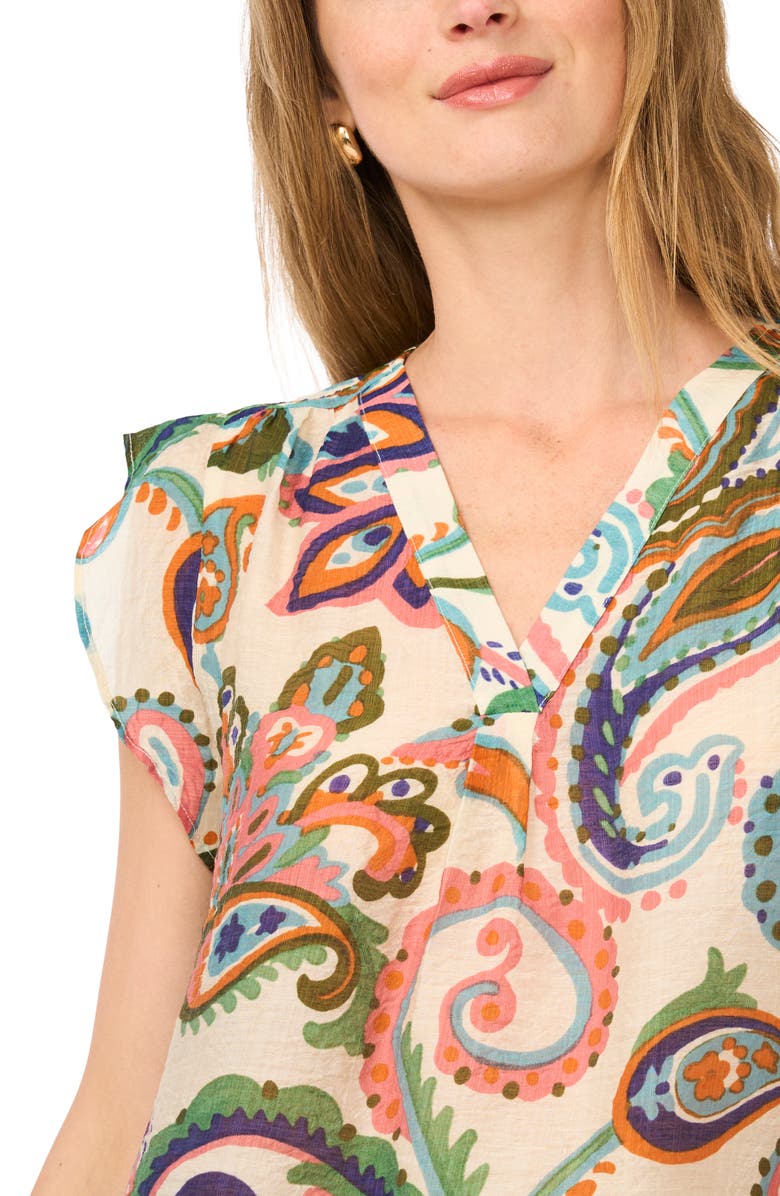 Vince Camuto Paisley Flutter Sleeve Top, Alternate, color, Taffy Pink