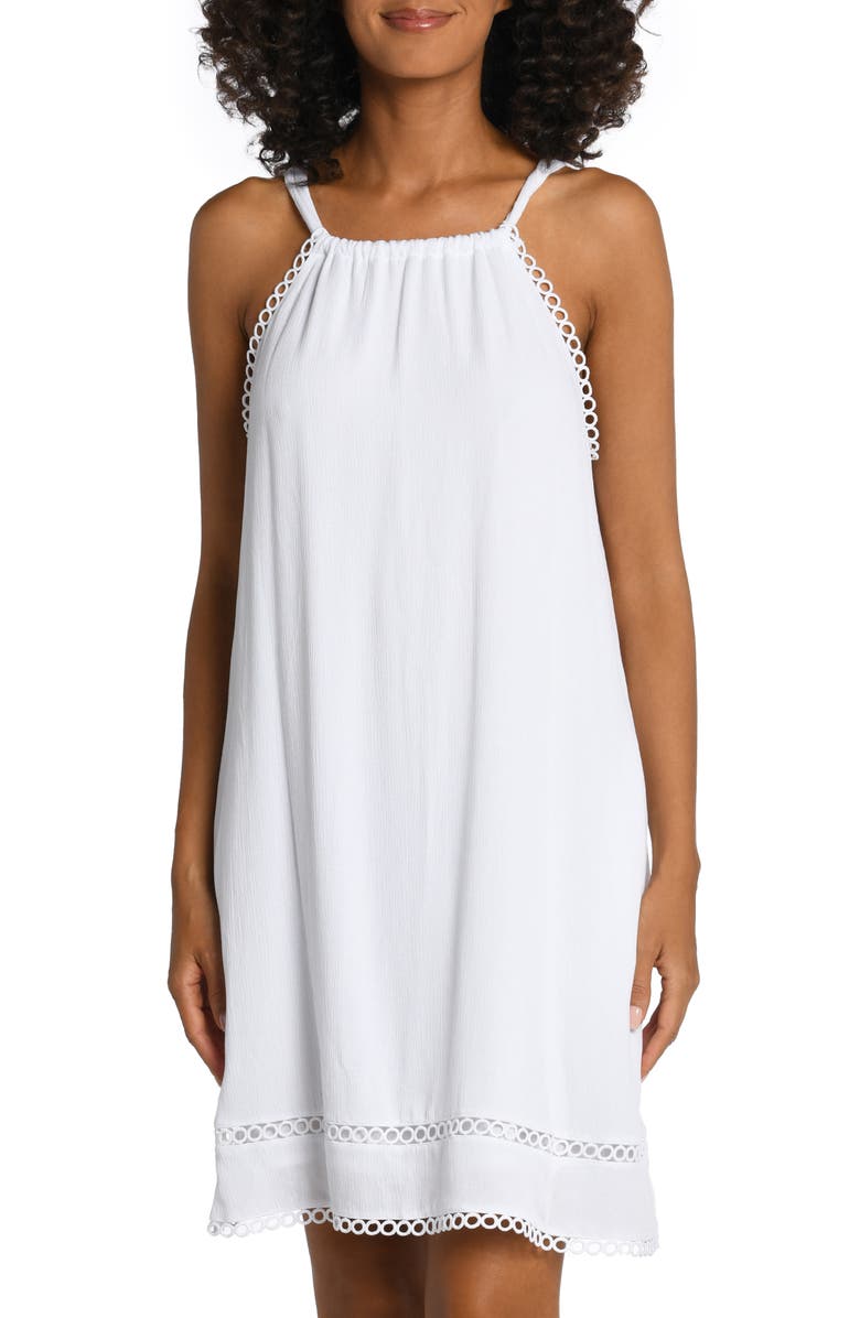La Blanca Illusion Crinkle Cover-Up Dress, Main, color, White