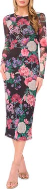 Ted Baker Stacie Floral Long Sleeve Mesh Midi Dress