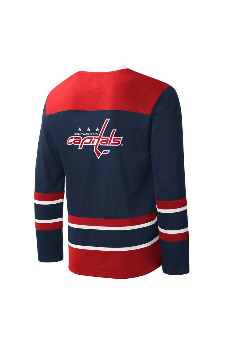 STARTER Men's Starter Navy/Red Washington Capitals Cross Check Jersey V-Neck Long Sleeve T-Shirt, Alternate, color, Navy