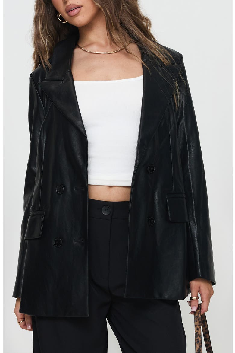 Ellen Oversize Faux Leather Blazer, Main, color, BLACK