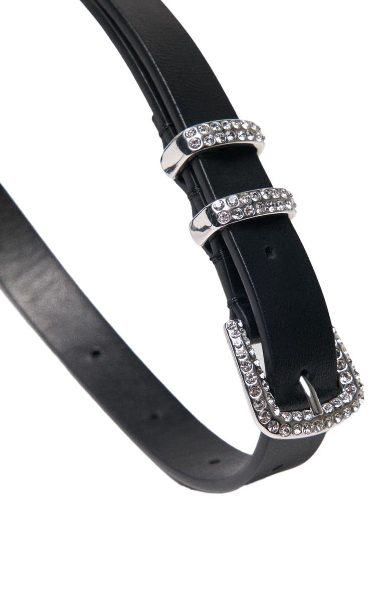 maje Slim belt with diamanté buckle, Alternate, color, Black