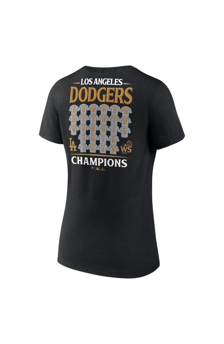 FANATICS Women's Fanatics Black Los Angeles Dodgers 2024 World Series Champions Jersey Roster V-Neck T-Shirt, Alternate, color, 