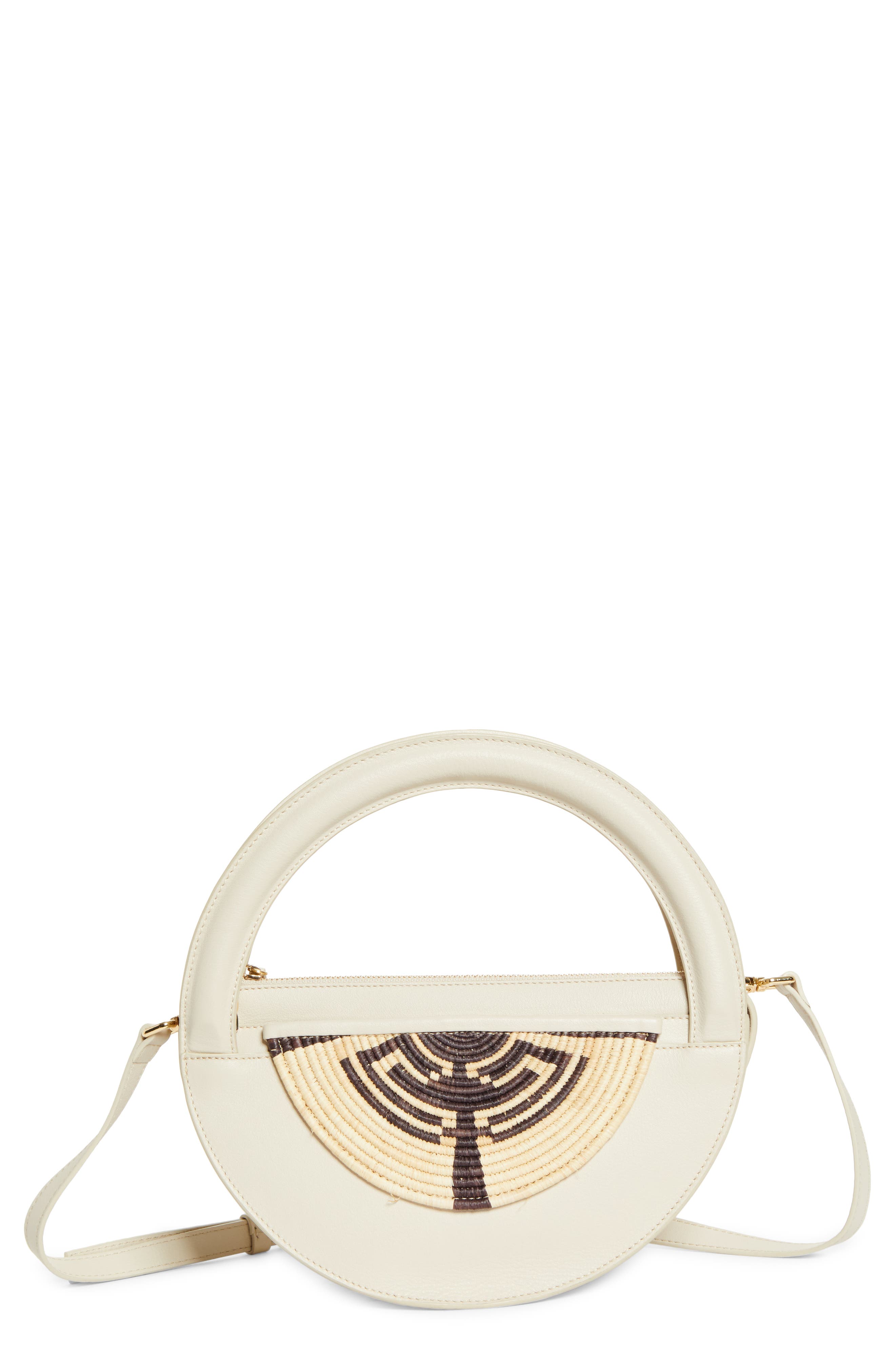 EILAF Medium Medani Leather & Straw Handbag, Main, color, 