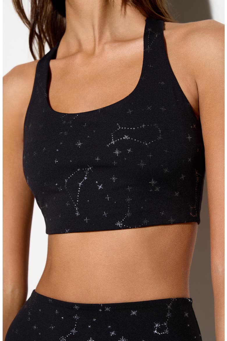 Frankie Zodiac Print Racerback Sports Bra, Alternate, color, BLACK