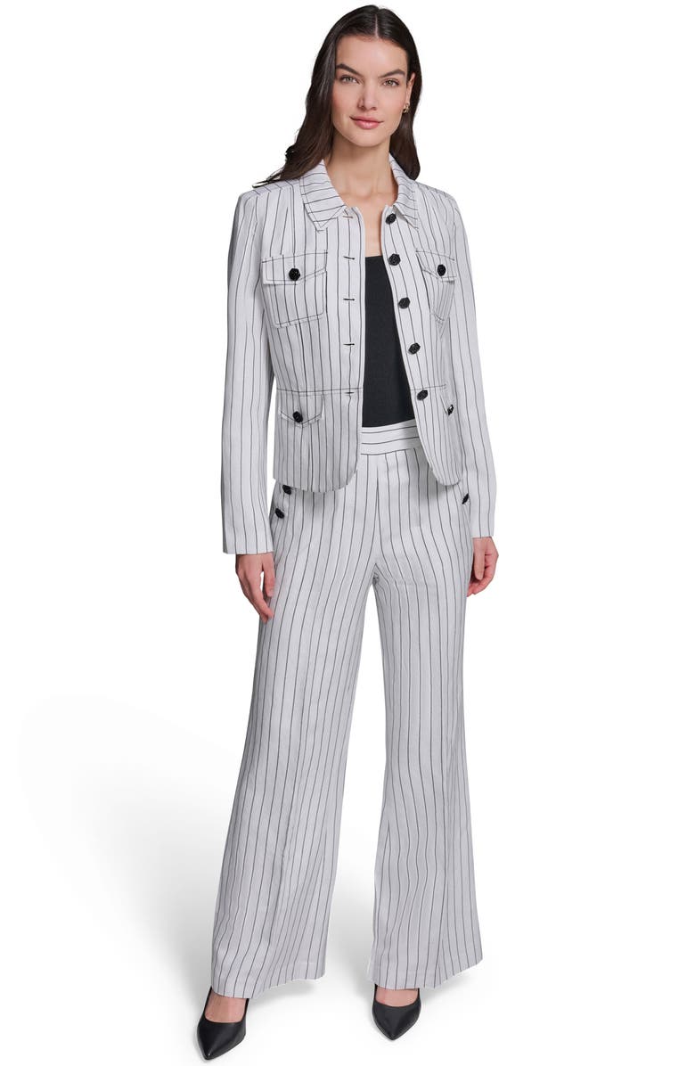 KARL LAGERFELD PARIS Stripe Linen Blend Jacket, Alternate, color, 